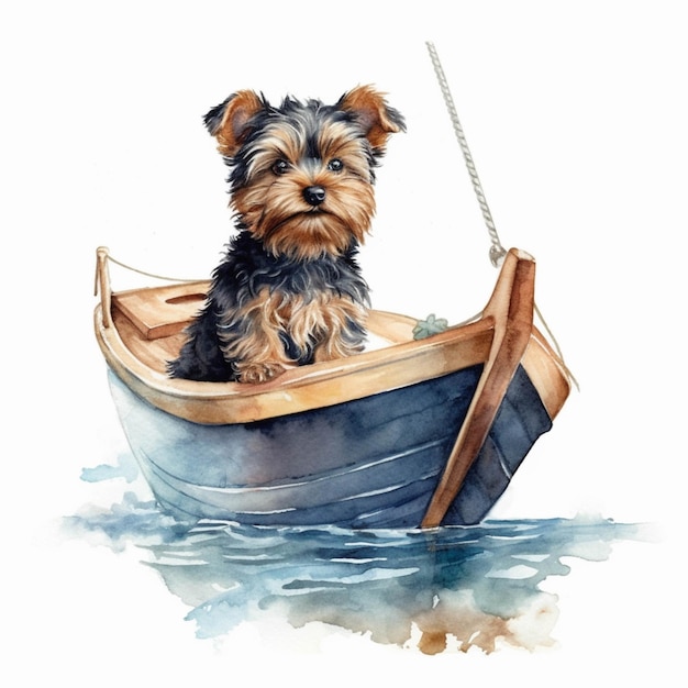 Il y a un chien qui est assis dans un bateau sur l'eau générative ai