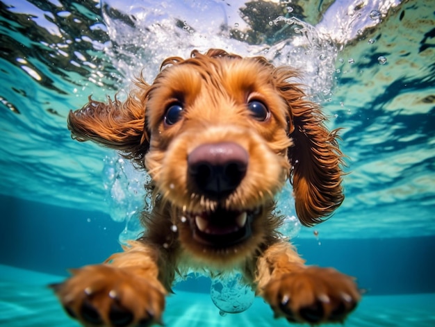 Il y a un chien qui nage dans l'eau générative ai