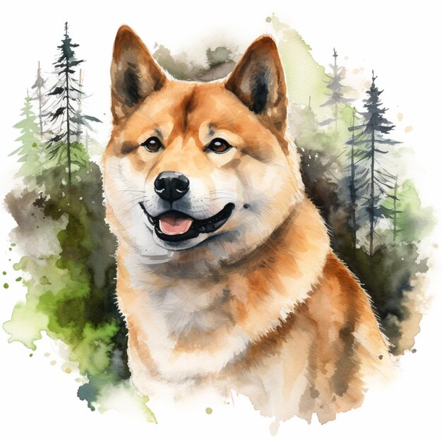 Il y a un chien qui sourit dans l'aquarelle générative ai