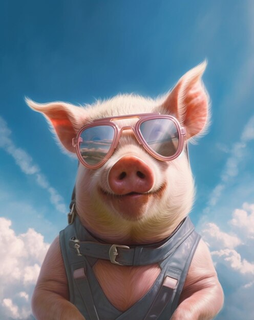 il y a un cochon portant des lunettes de soleil et un gilet en cuir ai génératif