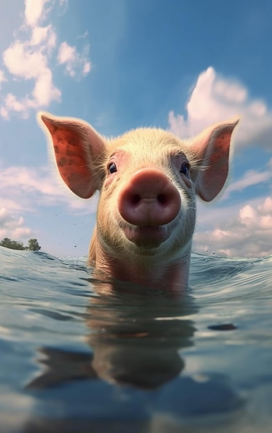 Il y a un cochon qui nage dans l'eau générative ai