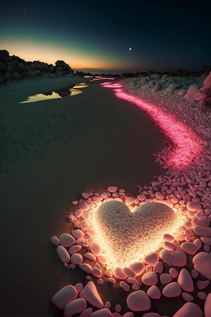Il y a un cœur fait de rochers sur la plage ai générative