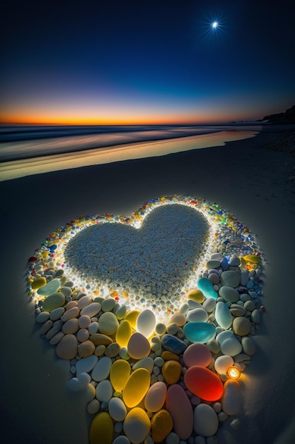il y a un cœur fait de rochers sur la plage IA générative