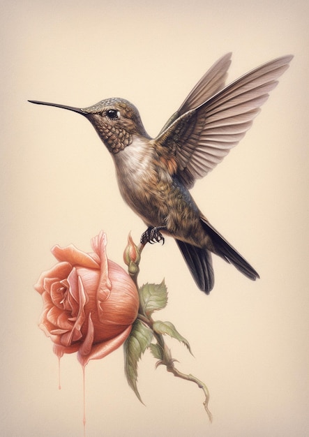 Il y a un colibri assis sur une fleur avec ses ailes déployées.