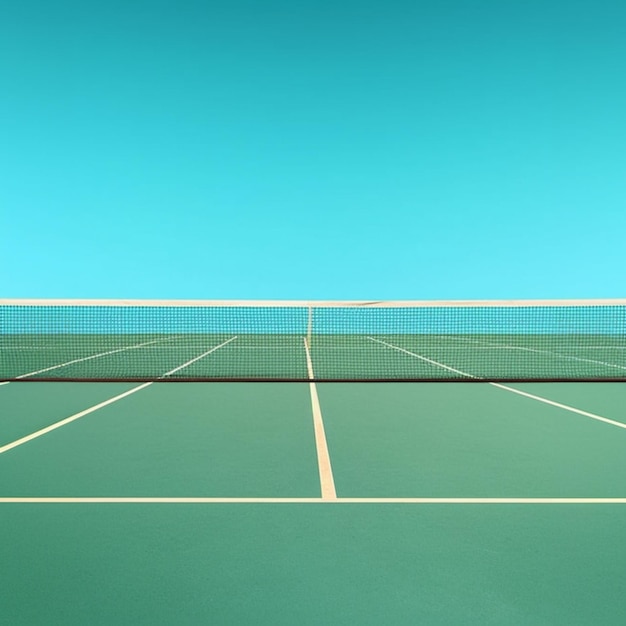 Il y a un court de tennis avec un filet et une balle dessus.