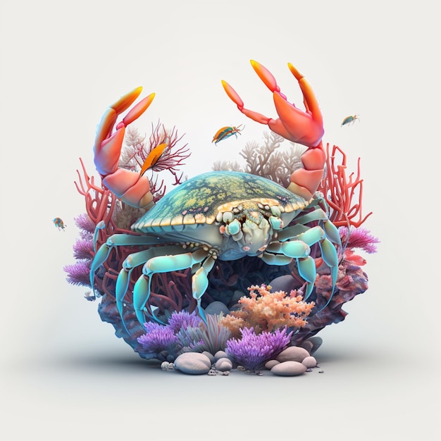 il y a un crabe assis sur un récif de corail ai génératif