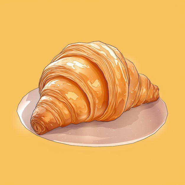 il y a un croissant sur une assiette sur fond jaune ai génératif