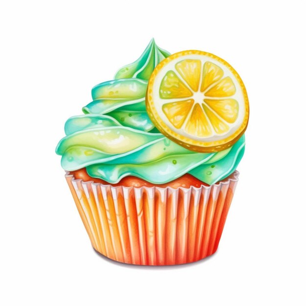 Il y a un cupcake avec un citron sur le dessus.