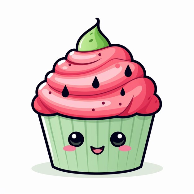 Il y a un cupcake avec une feuille verte sur le dessus.