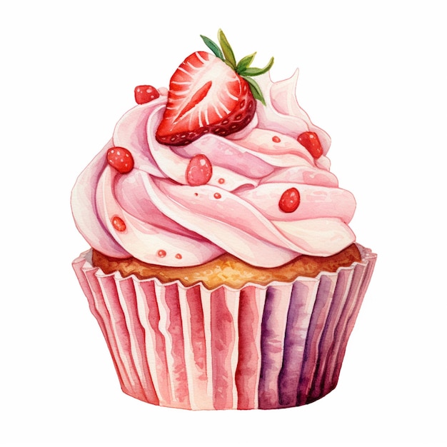 Il y a un cupcake avec une fraise dessus ai générative