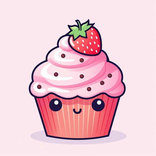 Il y a un cupcake avec une fraise sur le dessus.