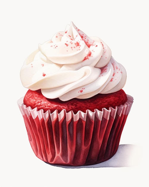 il y a un cupcake avec un glaçage blanc et des pépites rouges ai génératif