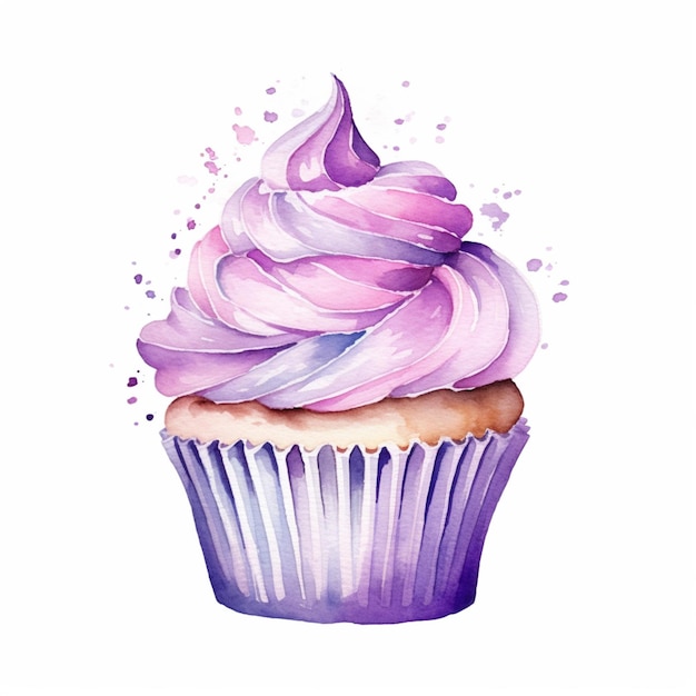 Il y a un cupcake avec un glaçage violet sur le dessus de l'ai générative