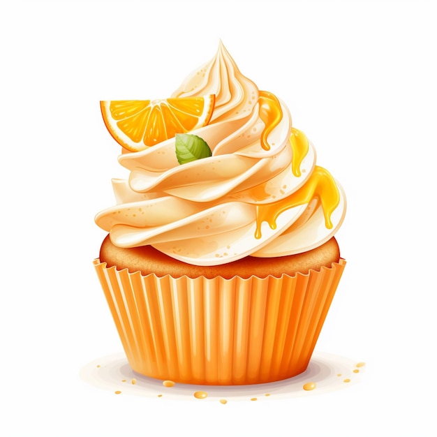 Il y a un cupcake avec des oranges et de la crème sur le dessus générative ai