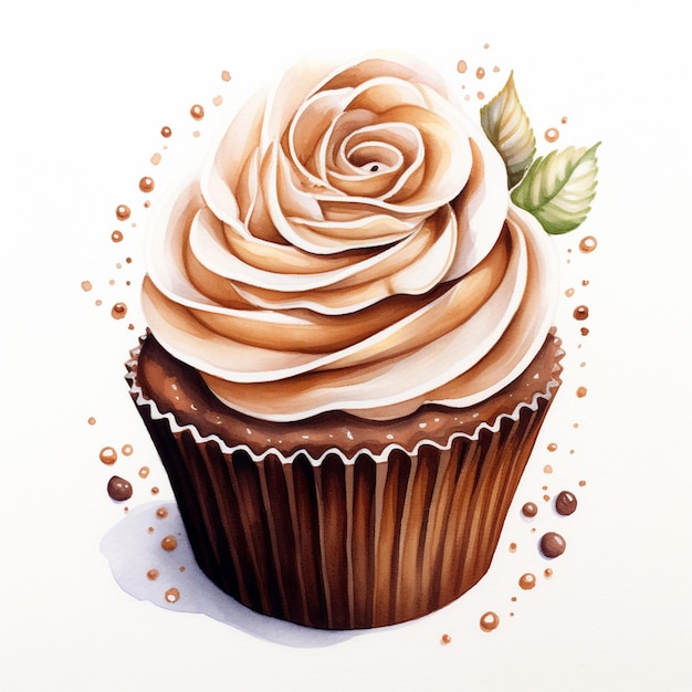 Il y a un cupcake avec une rose sur le dessus.