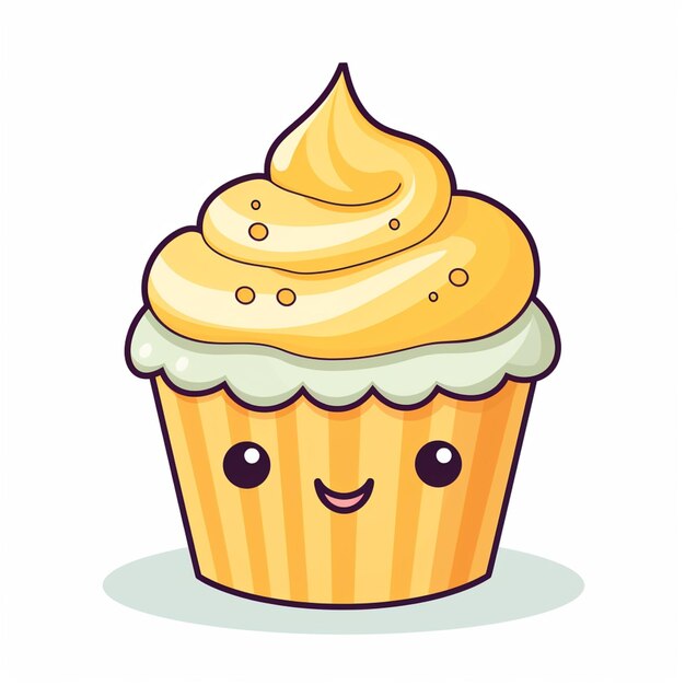 Il y a un cupcake avec un smiley dessus.