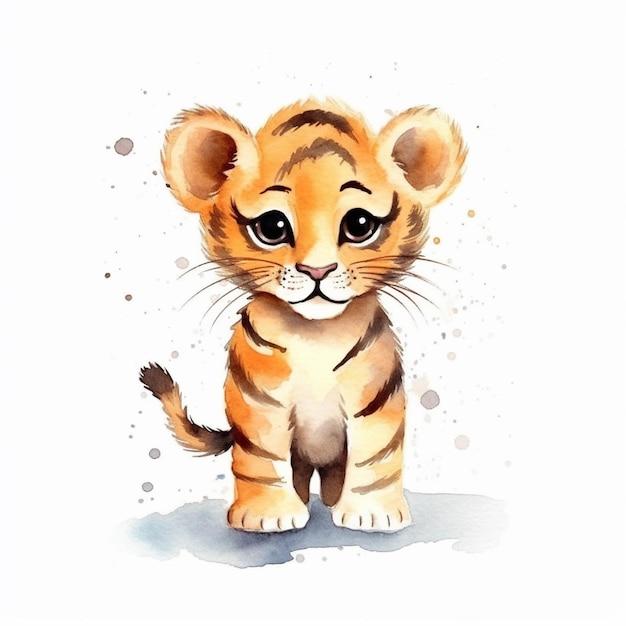Il y a un dessin à l'aquarelle d'un chiot de tigre génératif ai