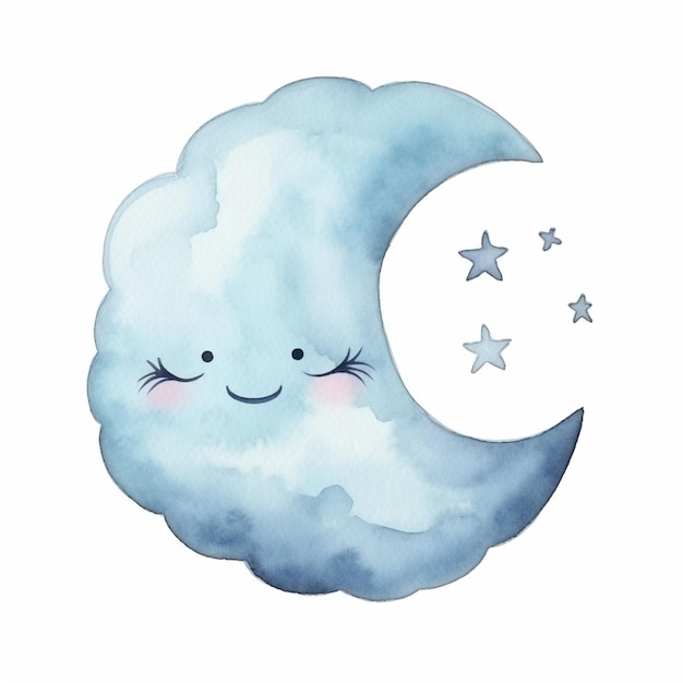 Il y a un dessin à l'aquarelle d'une lune souriante avec des étoiles génératives ai