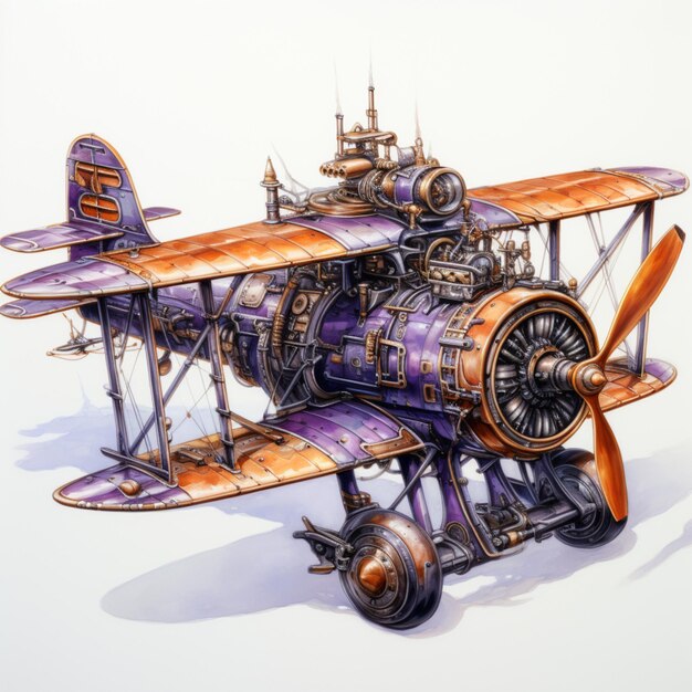 Photo il y a un dessin d'un avion violet et orange avec un moteur à vapeur générateur ai