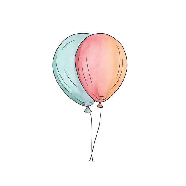 Il y a un dessin d'un ballon avec un ballon bleu et rose attaché à l'ai génératif