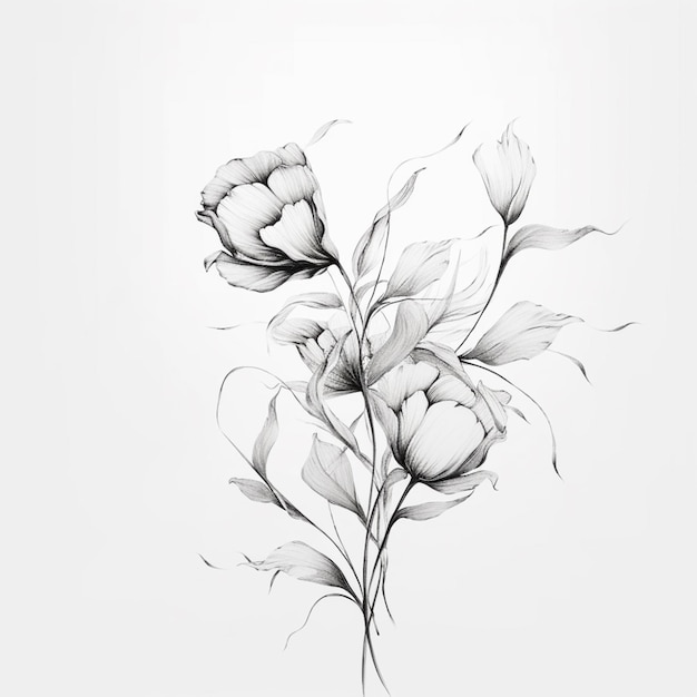 Il y a un dessin d'un bouquet de fleurs sur un fond blanc ai génératif