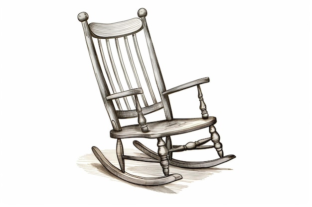 il y a un dessin d'une chaise à bascule sur fond blanc ai générative