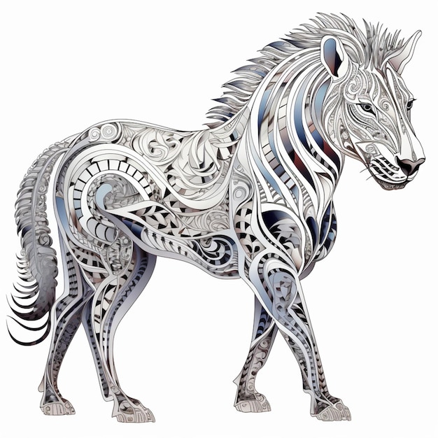 Il y a un dessin d'un cheval avec un motif sur lui.