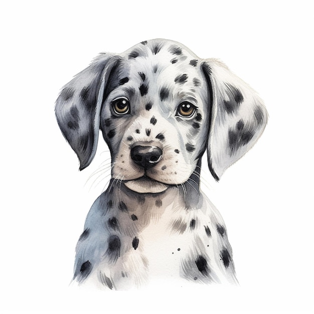 Il y a un dessin d'un chiot dalmatien avec un fond blanc.