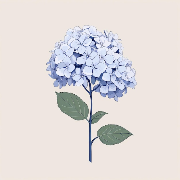 Il y a un dessin d'une fleur bleue avec des feuilles vertes générative ai