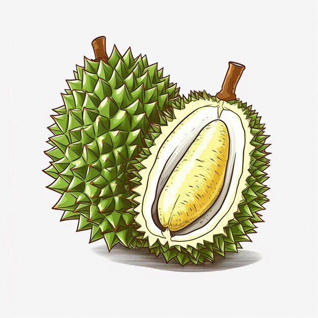 Il y a un dessin d'un fruit durian sur un fond blanc.