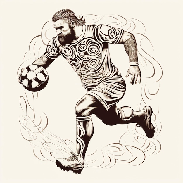 Photo il y a un dessin d'un homme avec un ballon de football.