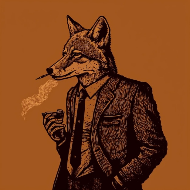 Photo il y a un dessin d'un homme en costume fumant une cigarette ai générative