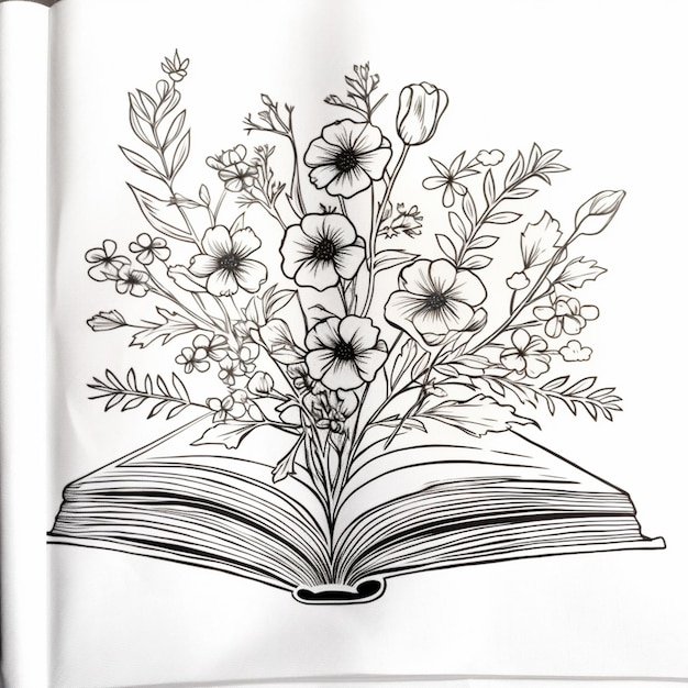 Photo il y a un dessin d'un livre avec des fleurs dessus.