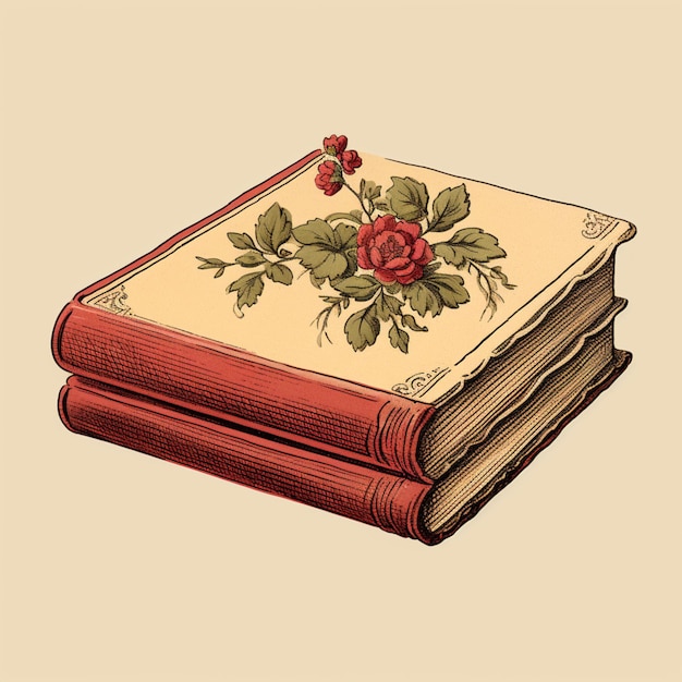 Photo il y a un dessin d'un livre avec une rose dessus.
