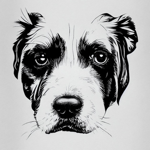 Il y a un dessin en noir et blanc d'un chien face à l'IA générative