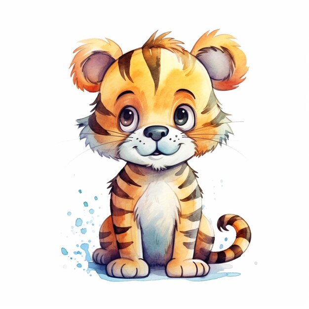 Il y a un dessin d'un petit tigre assis.