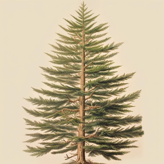 Photo il y a un dessin d'un pin avec un tronc brun génératif ai