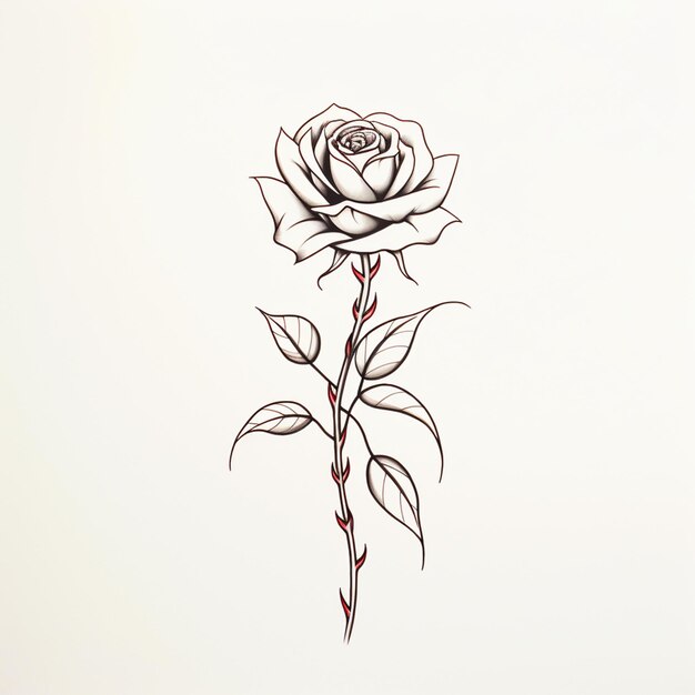 Il y a un dessin d'une rose sur un papier blanc génératif ai