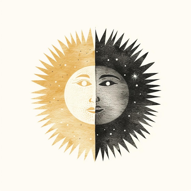 Photo il y a un dessin d'un soleil et d'une lune avec un visage génératif ai