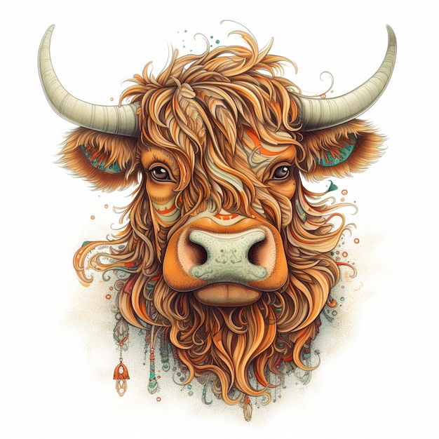 Il y a un dessin d'une vache avec de longs cheveux et un grand nez génératif ai