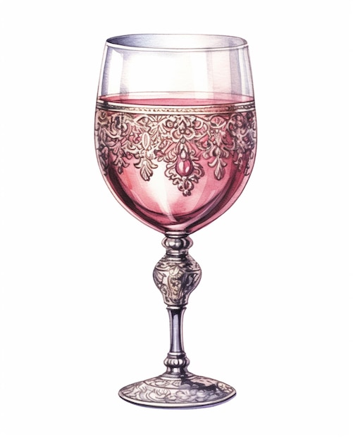 Il y a un dessin d'un verre à vin avec un liquide rose à l'intérieur de l'ai générative
