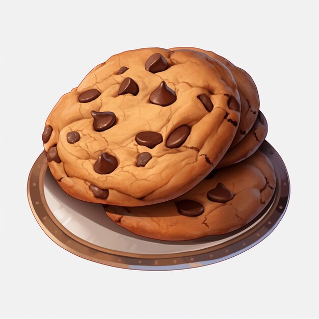 Il y a deux cookies aux pépites de chocolat sur une assiette sur une table ai générative