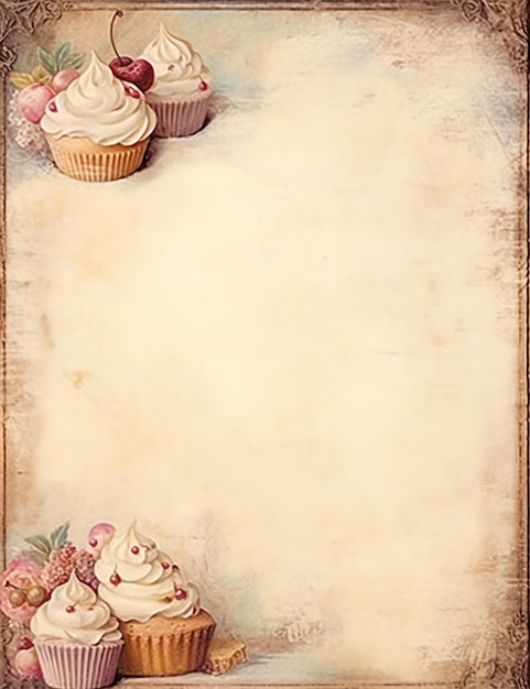 Photo il y a deux cupcakes sur une table avec un fond de papier génératif ai