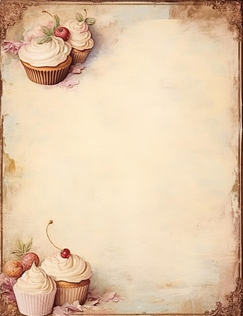 Photo il y a deux cupcakes sur une table avec un fond en papier.