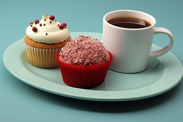 Photo il y a deux cupcakes et une tasse de pop-corn sur une assiette.