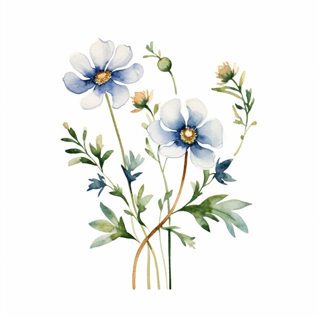 il y a deux fleurs bleues qui sont sur un fond blanc génératif ai