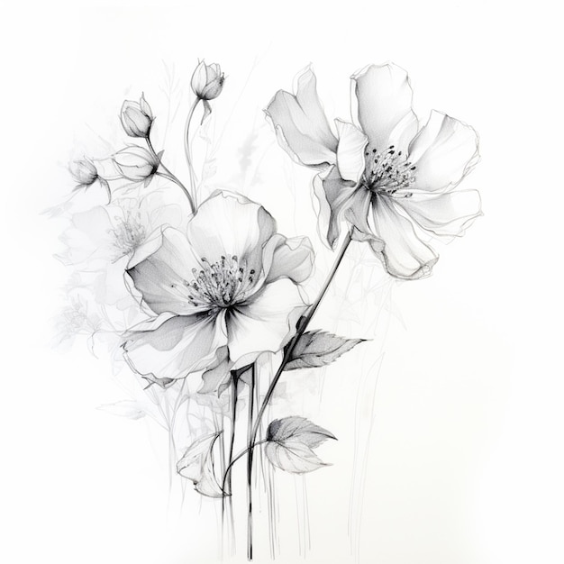 Il y a deux fleurs qui sont dessinées en noir et blanc ai générative