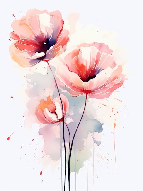 Il y a deux fleurs qui sont peintes à l'aquarelle sur fond blanc ai générative