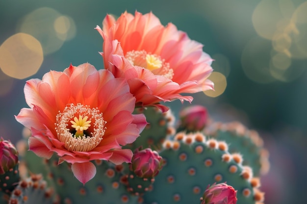 Il y a deux fleurs roses qui sont sur une plante de cactus générative ai