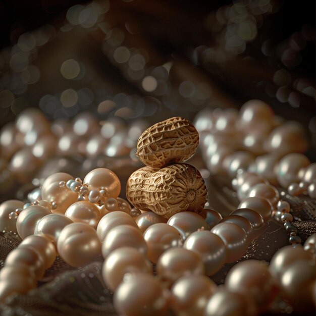 Il y a deux noix et des perles sur une assiette avec une perle générative ai